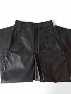 Zara black faux leather high rise pleated trousers size xs